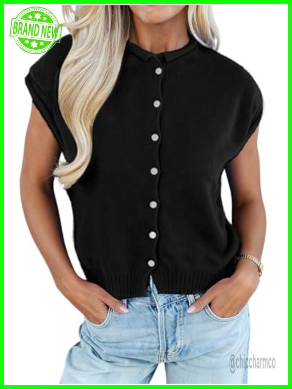 Lightweight Knit Cap Sleeve Cardigan with Button Front
